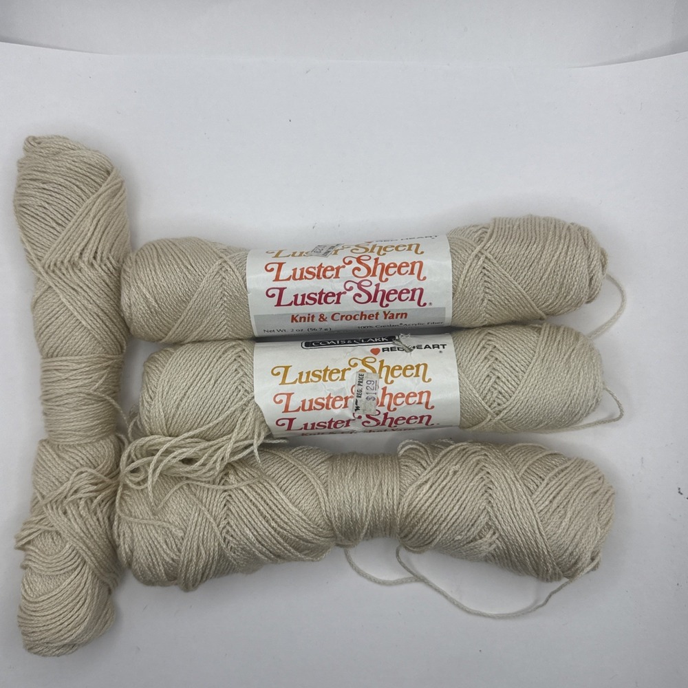 Coats & Clark Red Heart Luster Sheen Knit & Crochet Yarn 3+ Skeins Natural
